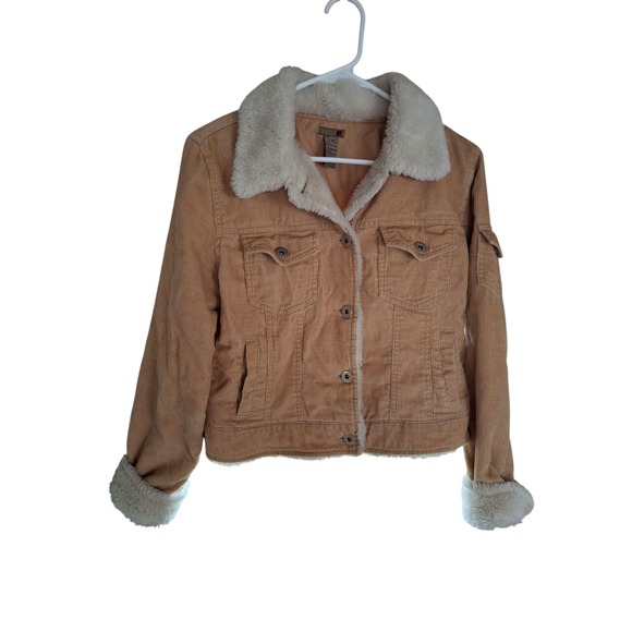 Forever 21 Tan Corduroy Sherpa Lined Trucker Jacket Size Large - Picture 1 of 5